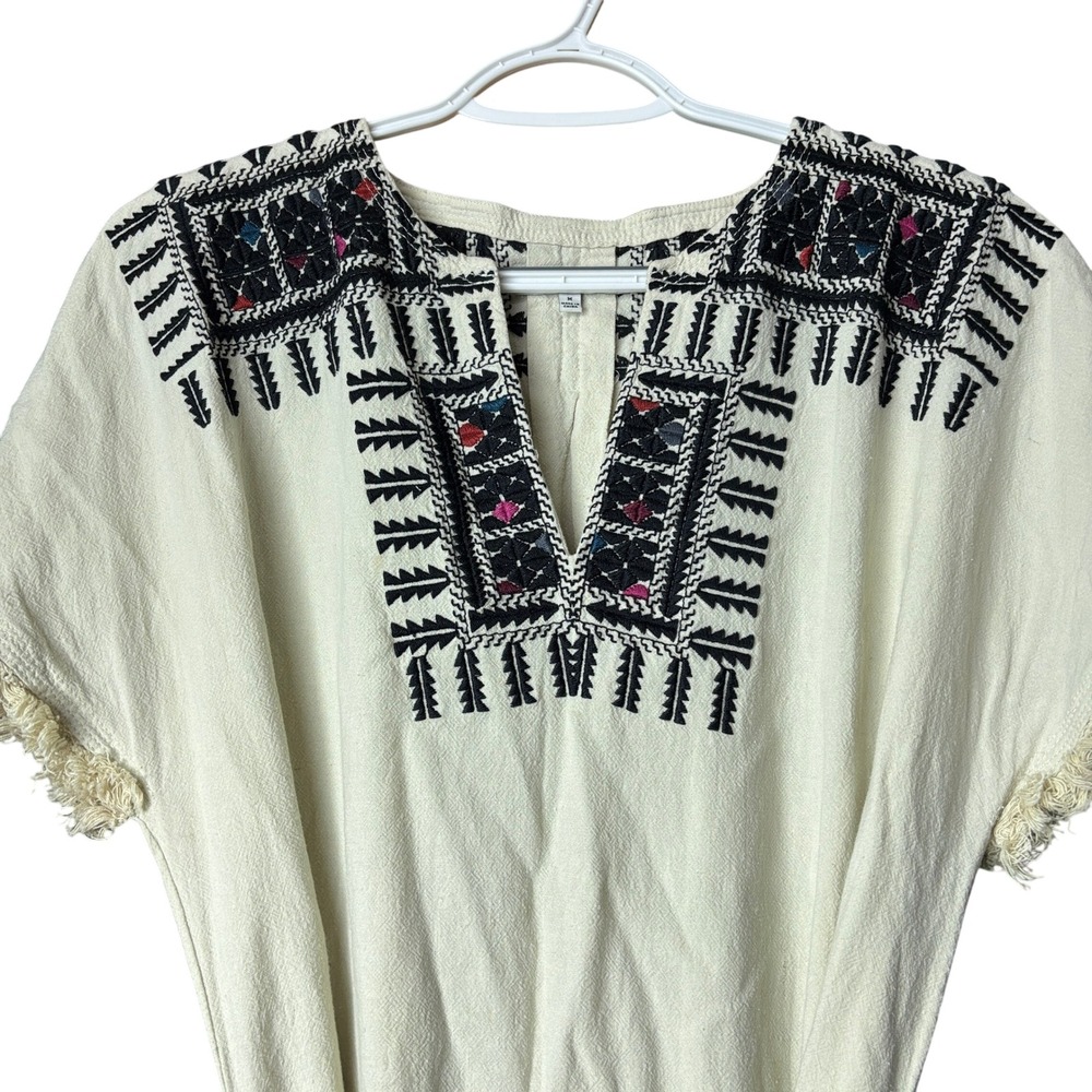 Madewell Women's size Medium Embroidered Belted Tunic Dress Linen Boho Peasant - Picture 2 of 10